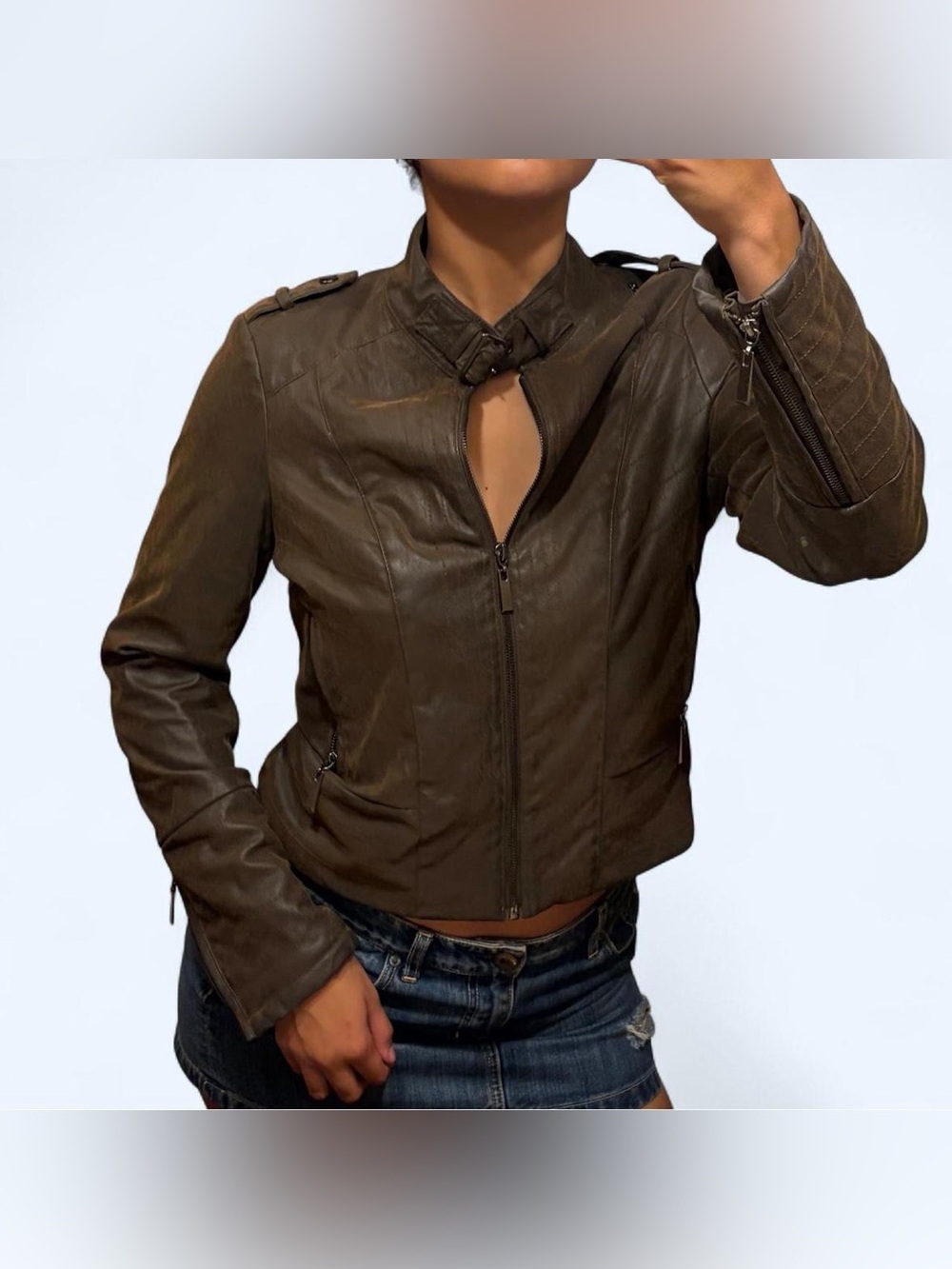 Y2K Grunge Brown Leather Jacket by L2!